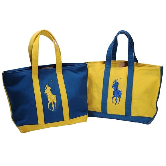 Ralph Lauren Handbags - Ralph Lauren Big Pony Polo Tote Bag Set Blue Yellow